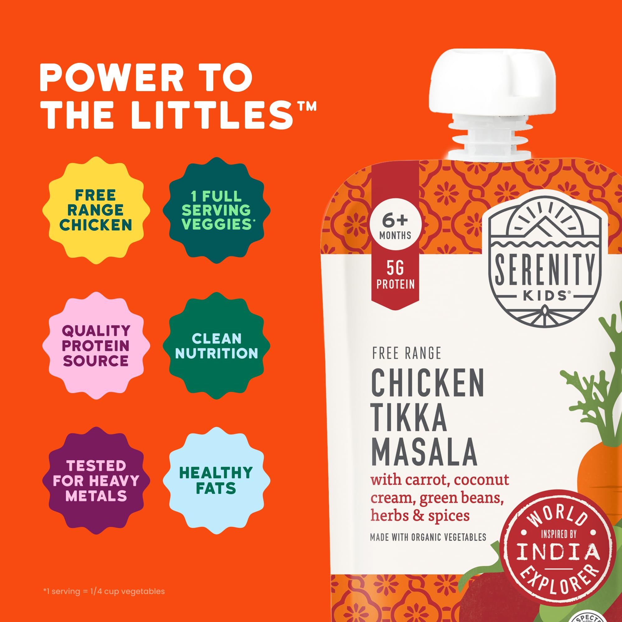 Serenity Kids Chicken Tikka Masala Baby Pouch, 5g Protein, 3.5 Oz, 12 Pack