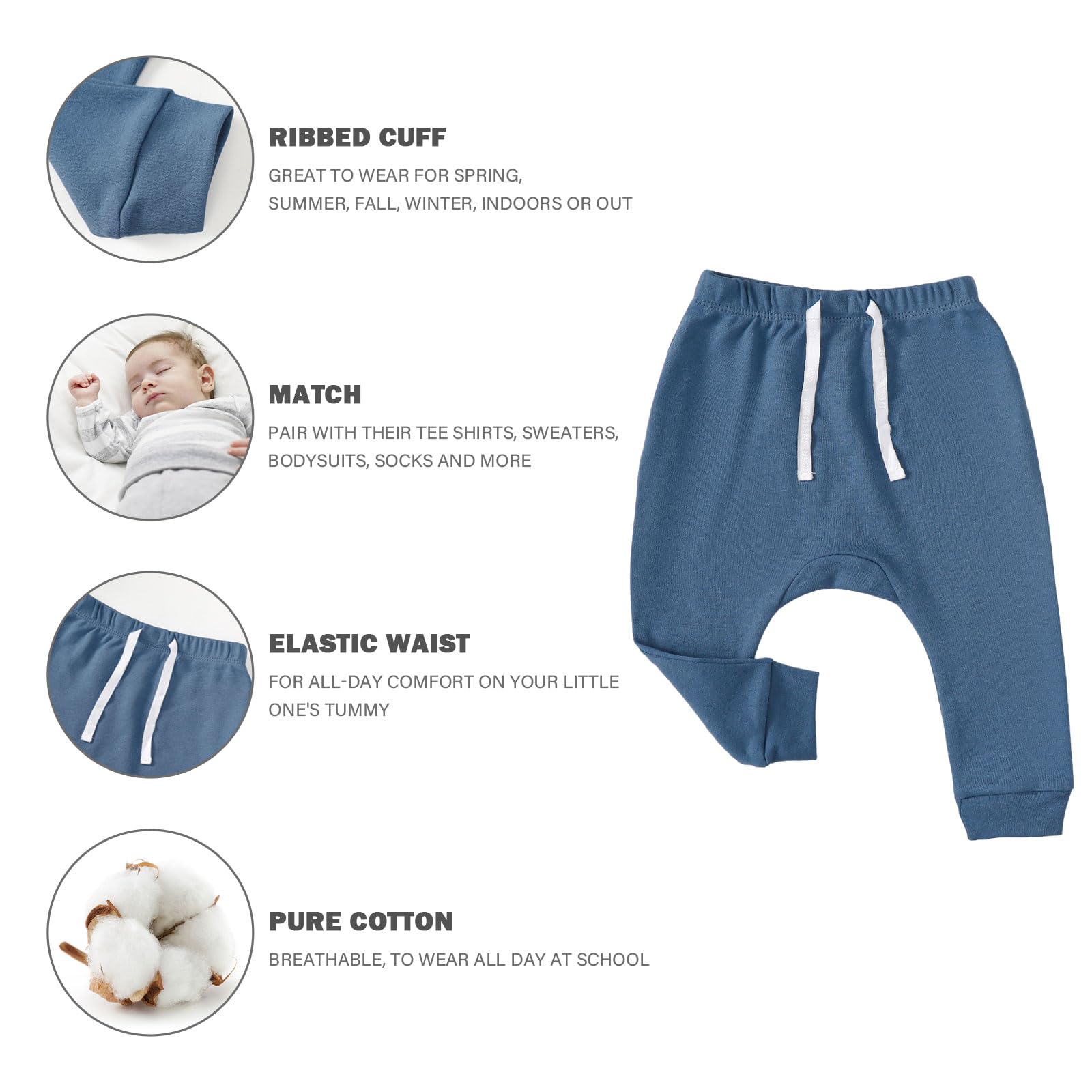 SOBOWO Baby Boy Pants 18-24 Months 3-Pack Joggers Baby Cotton Harem Pants for Toddler Boys Girls 0-3T Interlock 195 GSM(18-24 Months, Navy/Yellow/Blue)
