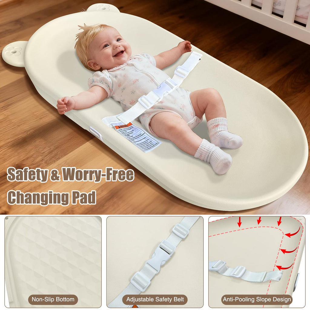 FLEUFAB Baby Changing Pad, EVA Waterproof Non-Slip Portable Mat, Oat