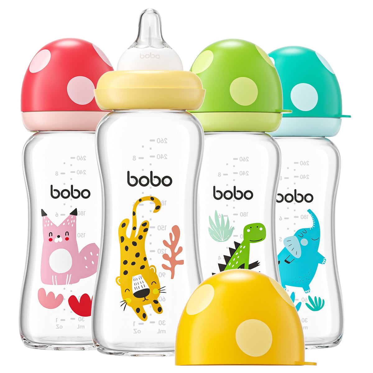 YOHKOH Natural Glass Baby Bottles, 8.8oz Red-A 4‑Pack
