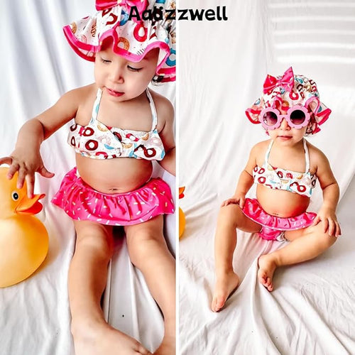 12-18 Months Infant Baby Girls Swimsuit Donut Bikini Two Pieces Bathing Suit Swimwear Summer Swimming Beach Set