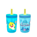 Zak Designs 15oz Baby Shark Kelso Tumbler Set, Leak-Proof Screw-On Lid with Straw Made of Durable Plastic and Silicone, Perfect Bundle for Kids (2pcs Set)