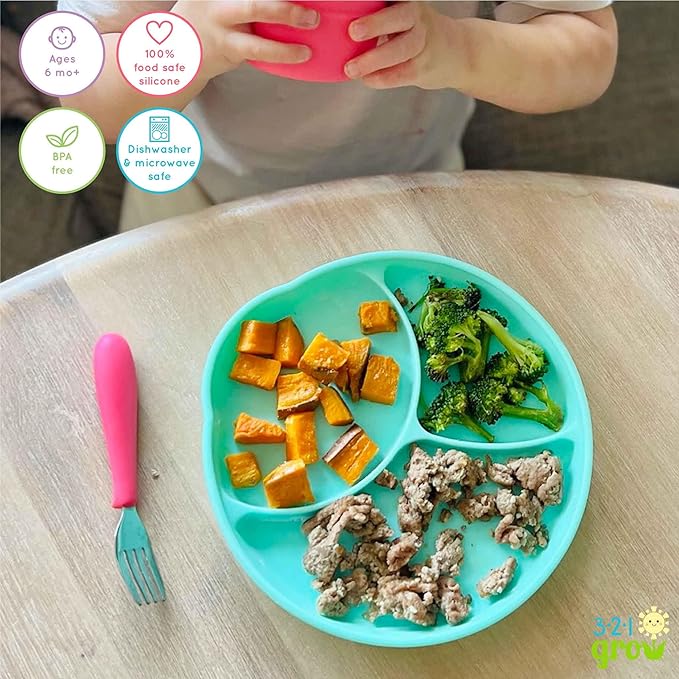 Silicone Easy Scoop & Hold Plate Set - Baby and Toddler Training Plates with Clip-On Rims for Easy Scooping, Self-Feeding and Baby Led Weaning, 6+ months (Midnight)