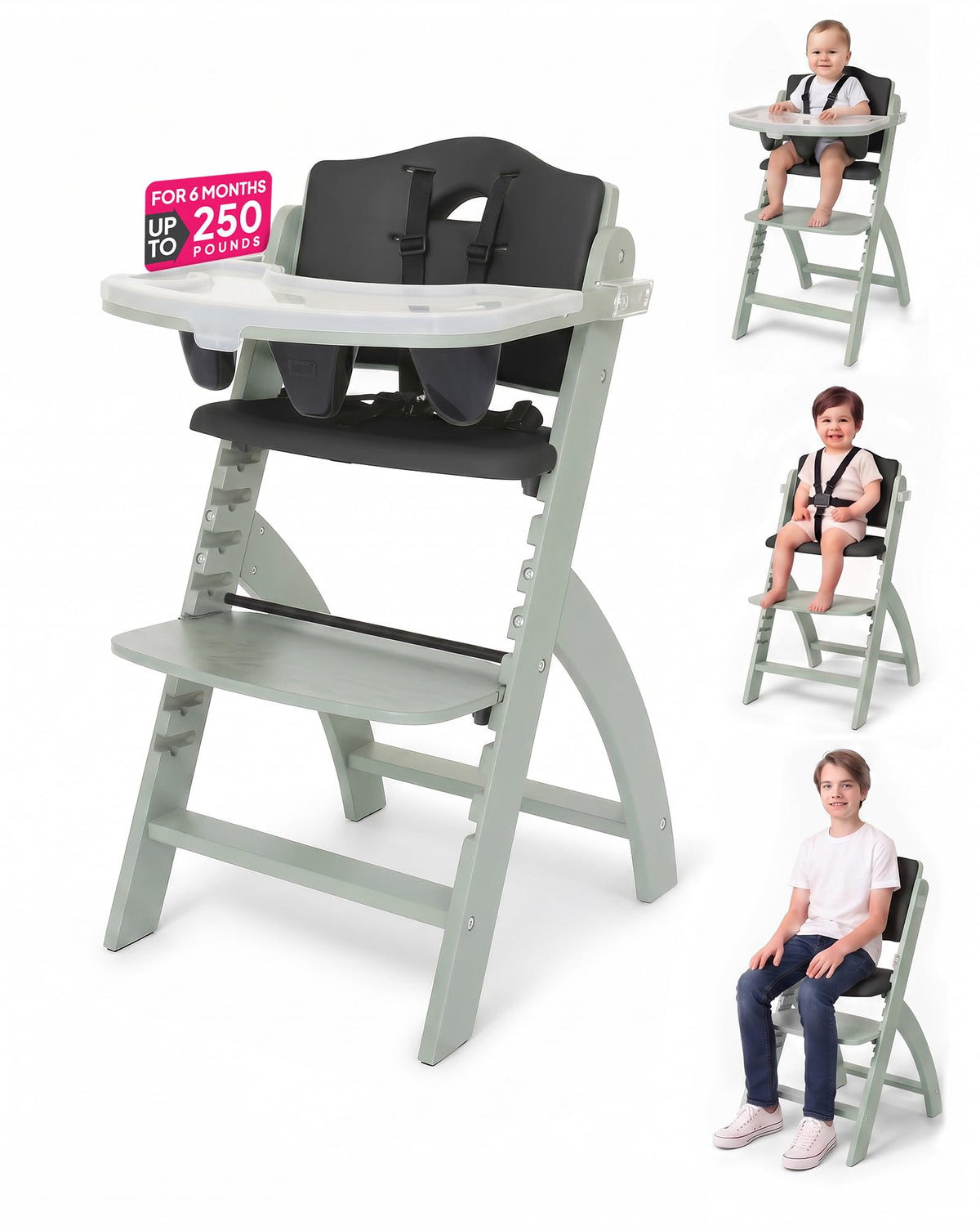 Abiie Beyond Junior Convertible Wooden High Chair with Removable Tray