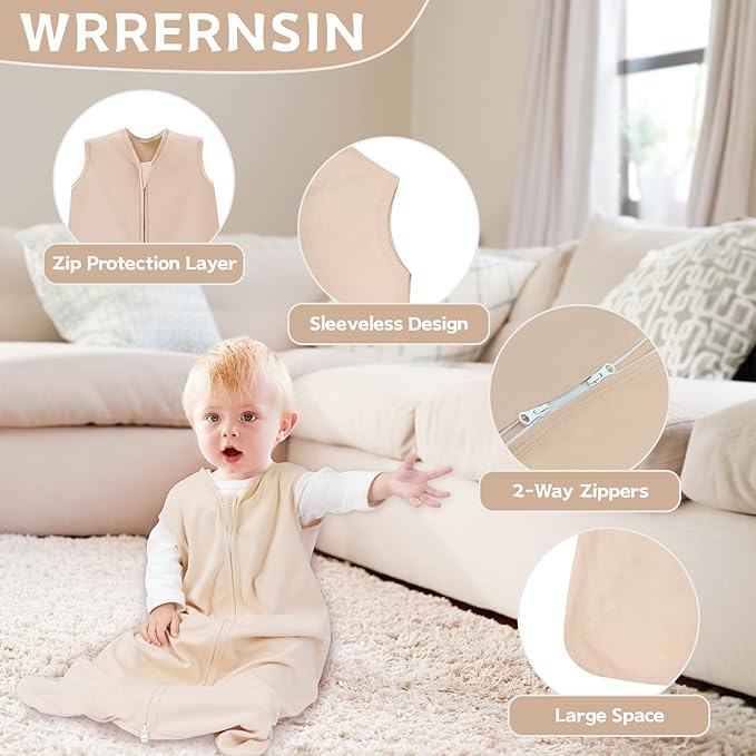 Baby Sleep Sack 0-6 Months,100% Cotton TOG 0.5 Wearable Blanket for Newborn and Infant, 3 Pack 2-Way Zipper Lightweight Sleeping Bags for Toddler