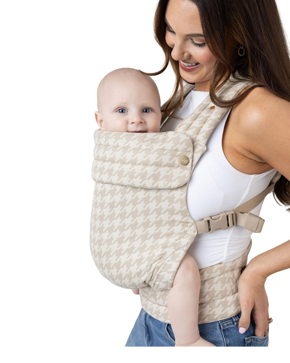 Mabē Monarch Ergonomic Baby Carrier – Premium Cotton Soft Structured Newborn to Toddler Carrier with Hip-Healthy Design, 3 Carry Positions (9-46 lbs), Lightweight & Breathable, (Mocha Check)