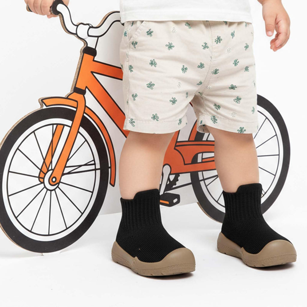 MORENDL Toddler Sock Shoes Baby Walking Shoes Infant Slippers Boys & Girls Non-Slip Sneakers Black Brown