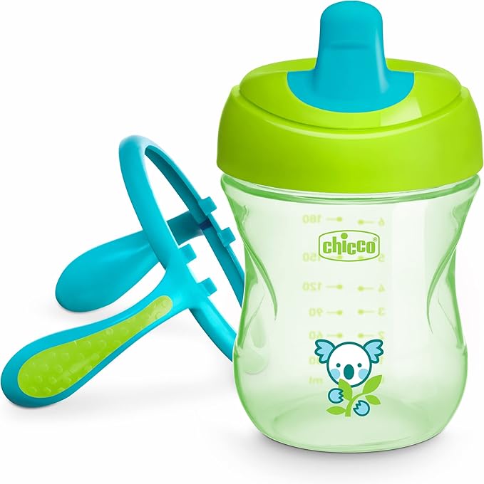 Chicco Semi-Soft Trainer with Bite-Resistant Spout and Spill-Free Lid 7oz.| Removable, Non-Slip Handles | Top-Rack Dishwasher Safe | Easy to Hold Ergonomic Indents | Green| 6+ months