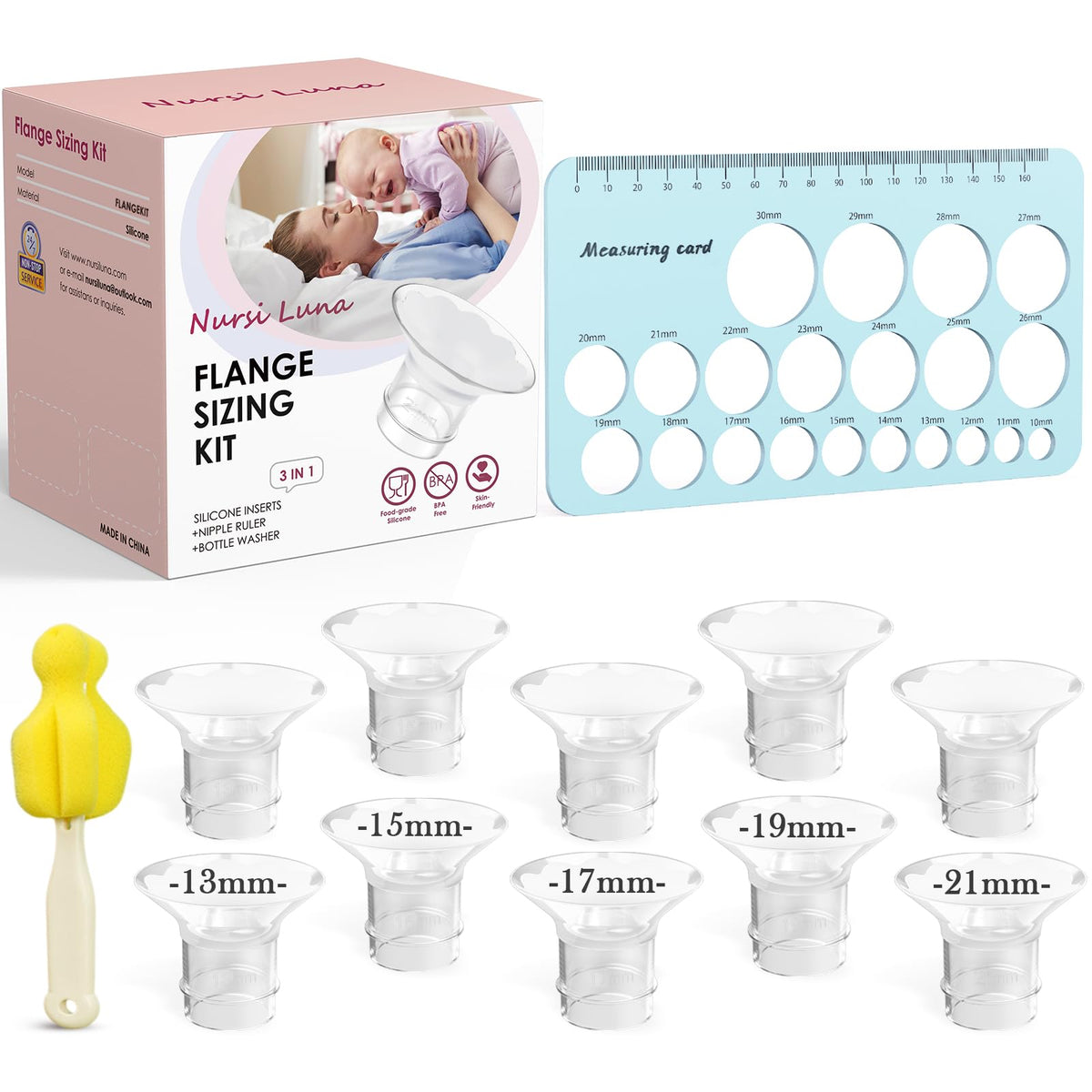 Nursi Luna Flange Sizing Kit for 24mm Breast Pumps, 10PCS