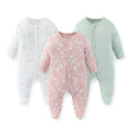 JELYLOVE 3 Pack Long Sleeve Baby Footed Rompers 0-12 Months