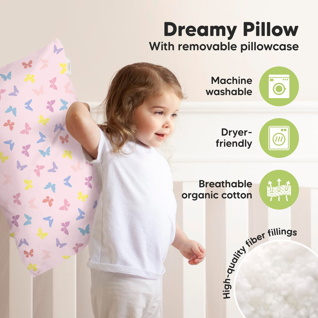 KeaBabies Organic Toddler Pillow with Pillowcase, Jumbo 14X20 (Flutter)