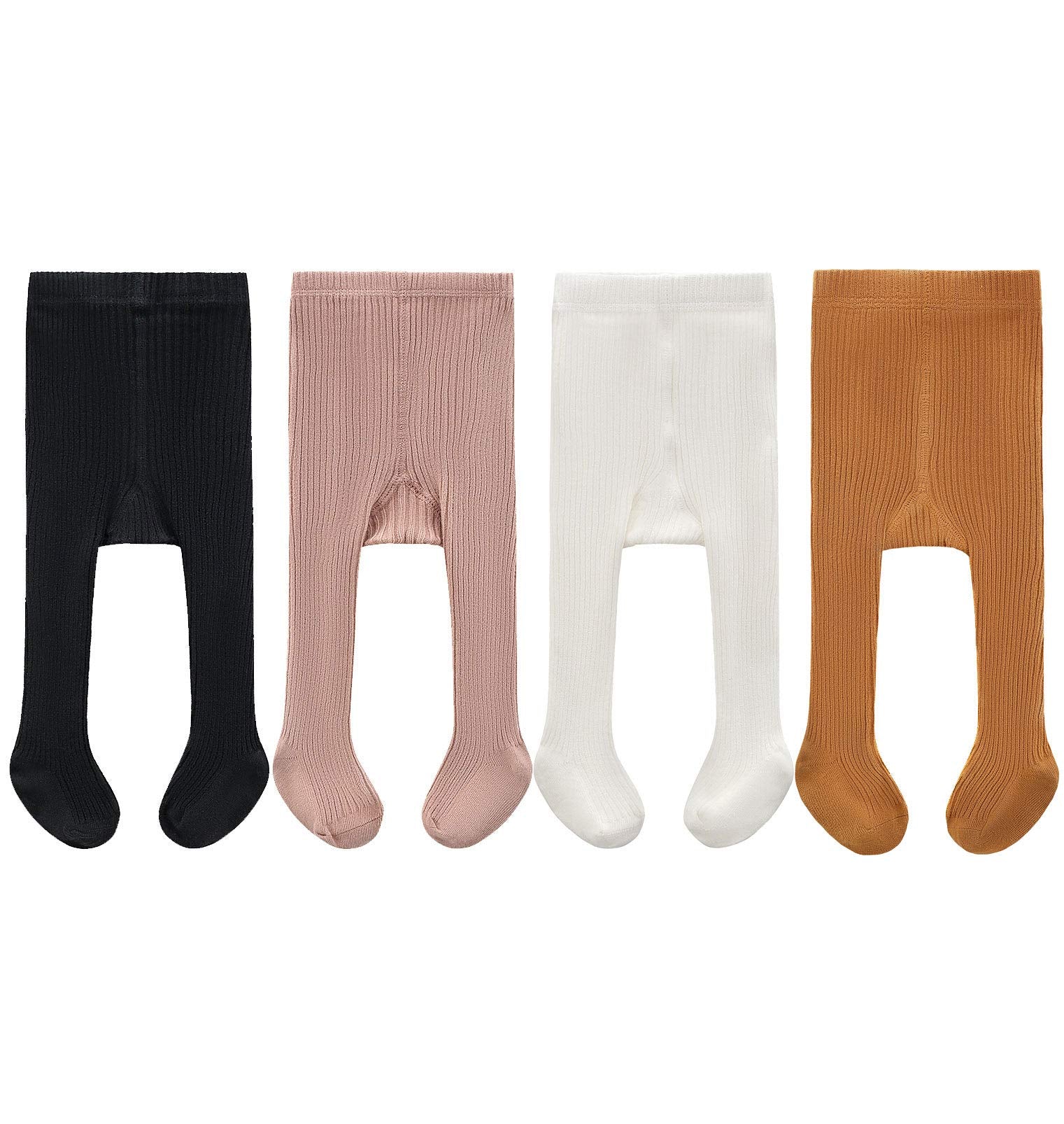CECORC Girls Tights – Thick Toddlers Girl Leggings–Seamless Cable Knit Cotton Stockings – Girls' Accessories,4-6 Years, 4 Pack (Black+white+lightpink+ginger)