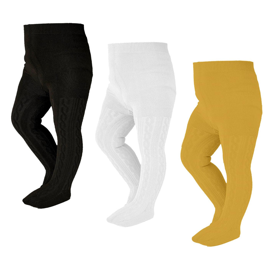 EPEIUS Baby Tights Toddler & Little Girls Cable Knit Tights Solid Cotton Stockings Seamless Footed Leggings Pantyhose Dress Tights Clothes 6-8 Years,3 Pair Pack,Black/Gold/Ivory