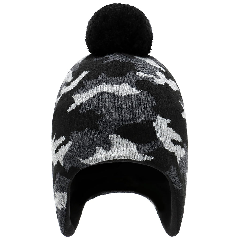 Duoyeree Kids Beanie Dinosaur Pom Pom Knit Winter Hat Fleece Lined for 1-7T