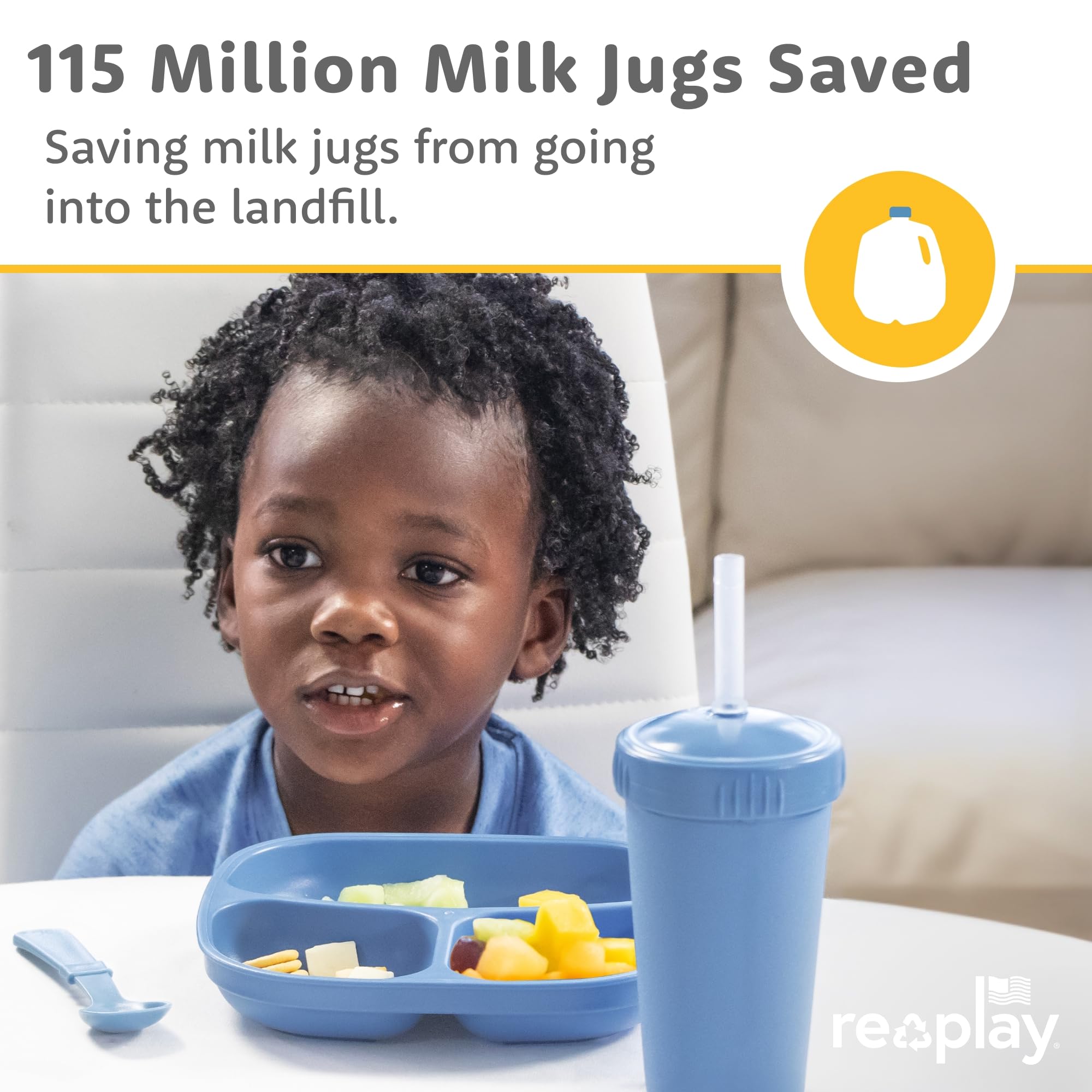 Re-Play Divided Toddler Plates Set of 3 - Deep-Walled 3 Compartment Kids Plates for Picky Eaters - Dishwasher & Microwave Safe - BPA-Free - Made in USA, Desert Roses
