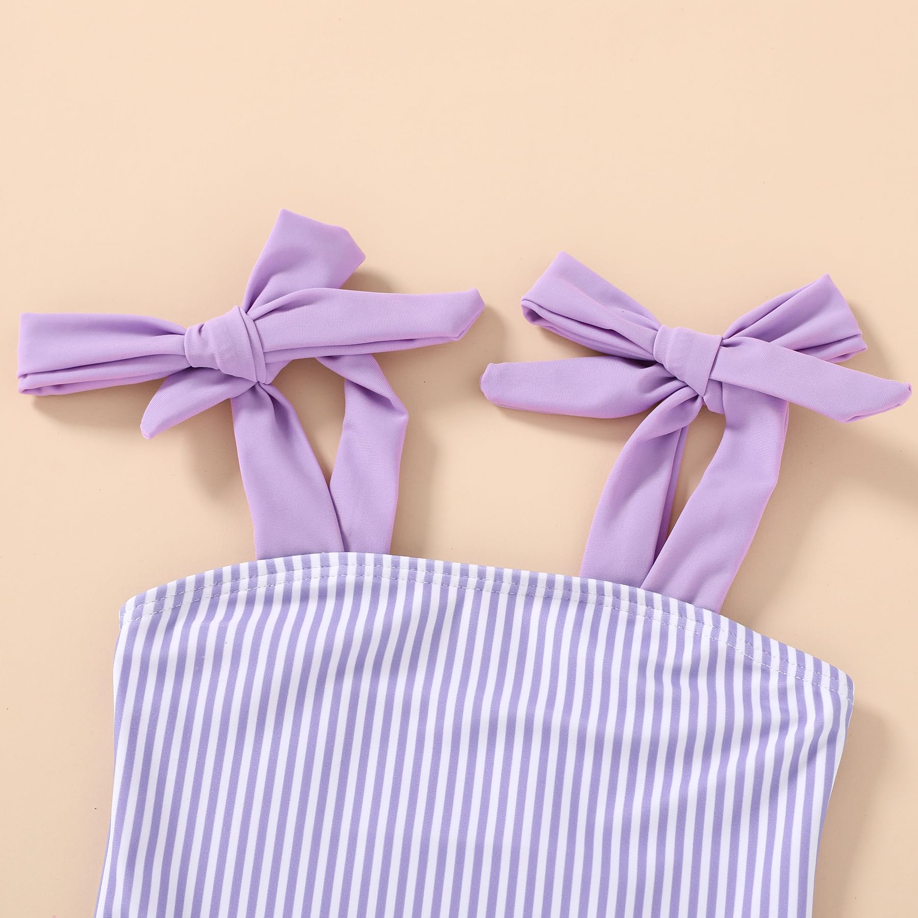 Happy Town Toddler Swimsuit Girl Solid Color Stripe One-Piece Baby Bathing Suits (Purple Stripes, 3-4 Years)