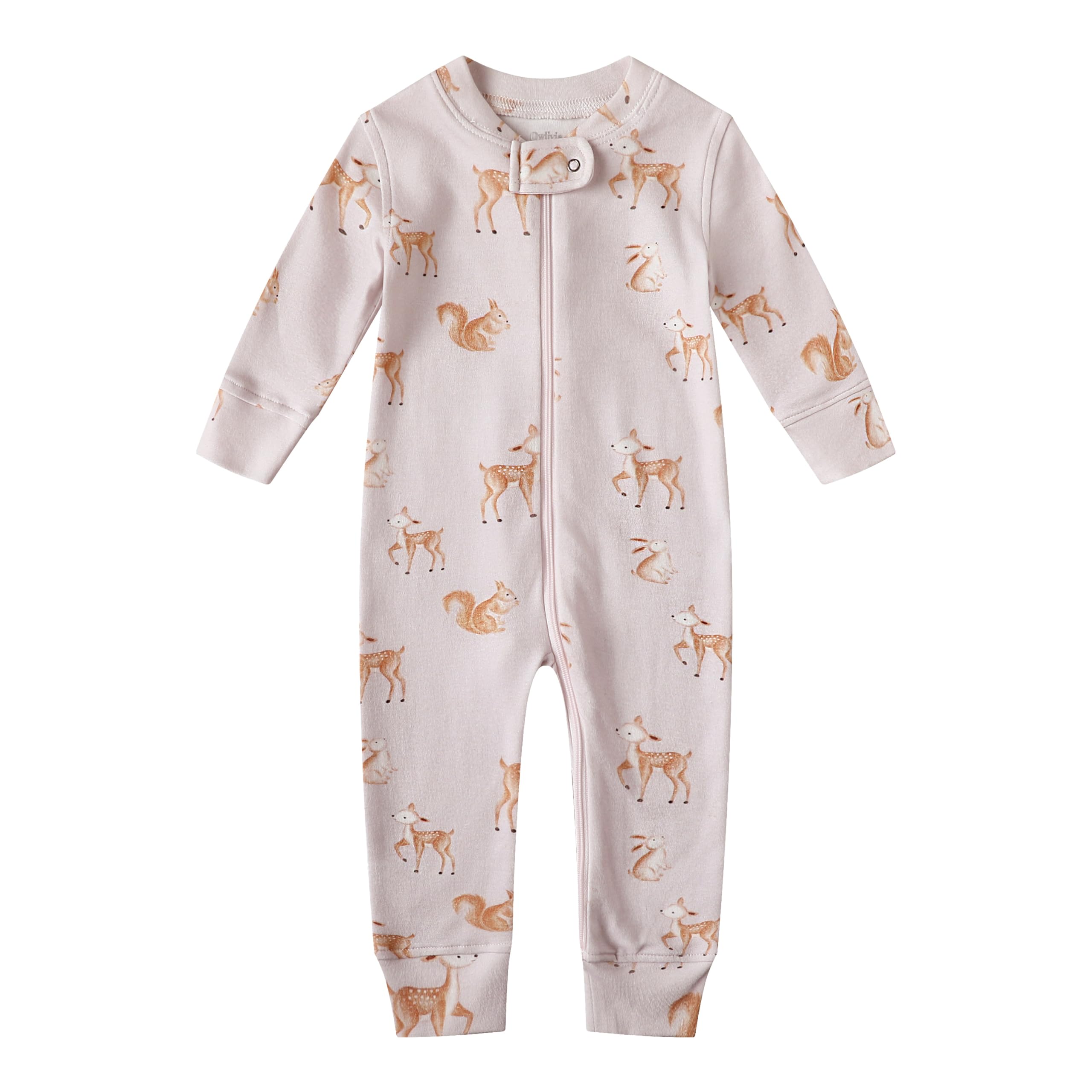 Owlivia Organic Cotton Baby Boy Girl Zip up Sleep N Play, Footless, Long Sleeve(3-6 Months, Pink Deer)