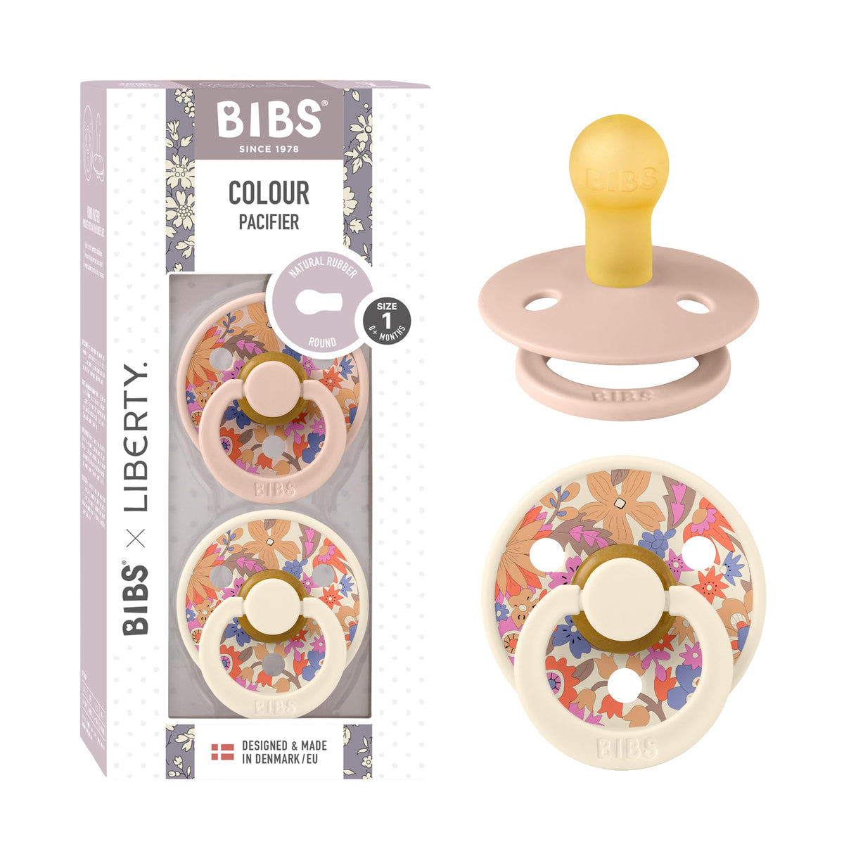 BIBS x Liberty Colour Pacifier, 0-6 Months, 2-Pack, June Blossom Blush Mix