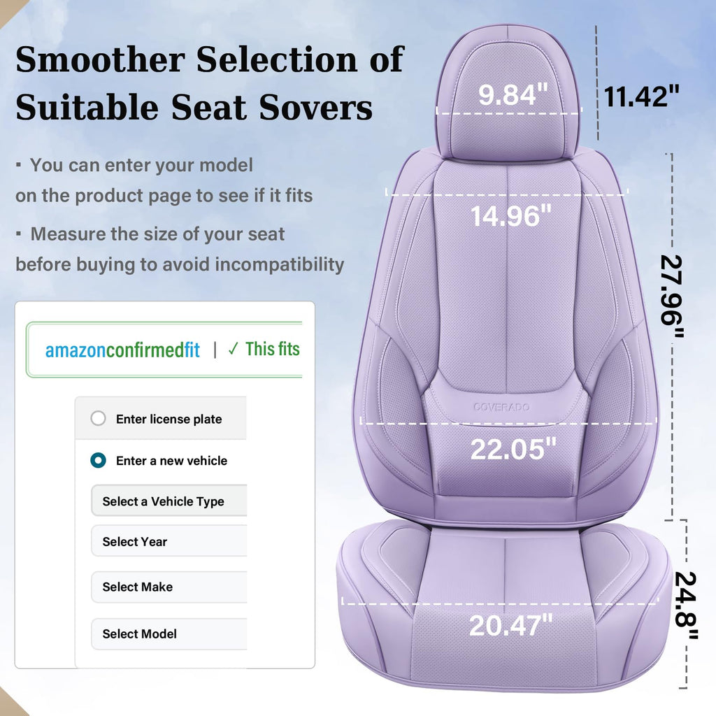 Coverado Seat Covers, Car Seat Covers Front Seats, Car Seat Cover, Car Seat Protector Waterproof, Car Seat Cushion Nappa Leather, Purple Seat Covers Carseat Cover Universal Fit for Most Cars