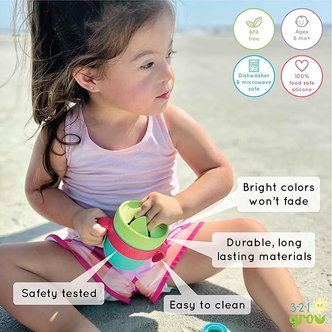Easy Learn Drink and Snack Set – Baby + Toddler Silicone Learning Cup & Snack Set, Training Cup for Straw and Open Cup Independence – Dishwasher Safe (Midnight)