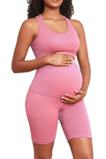 Lataly Women's Maternity 2 Piece Outfit Set - Bra & Shorts for Pregnancy - Yoga workout Lounge Wear Sets