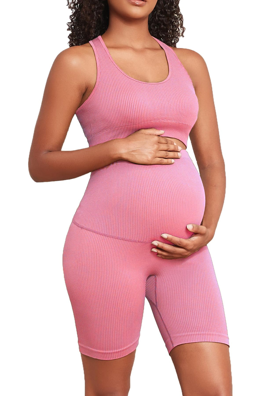 Lataly Women's Maternity 2 Piece Outfit Set - Bra & Shorts for Pregnancy - Yoga workout Lounge Wear Sets