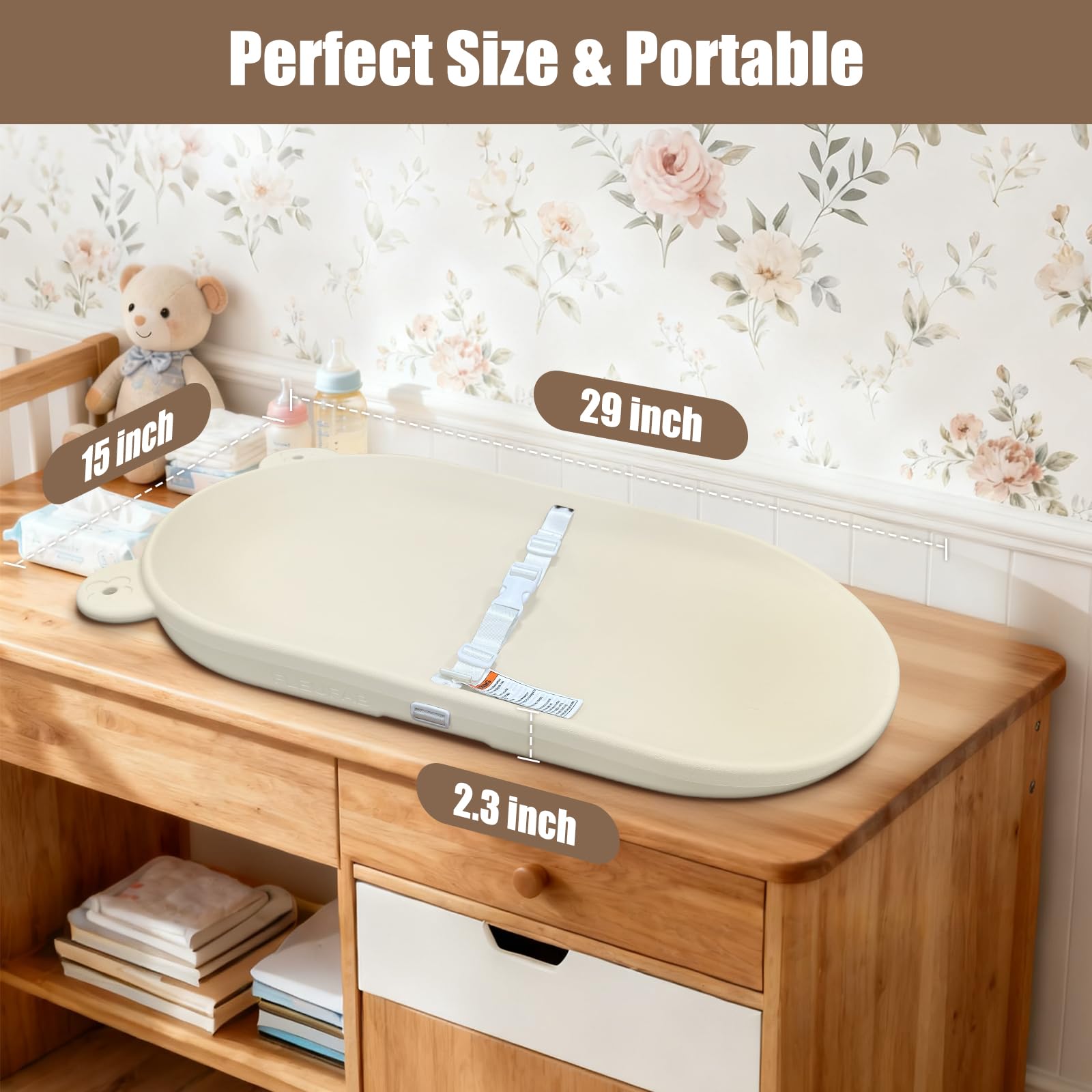 FLEUFAB Baby Changing Pad, EVA Waterproof Non-Slip Portable Mat, Oat