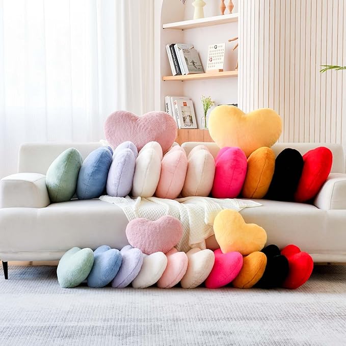 Orange Heart Pillows, Cute Heart Decorative Pillow, Heart Shaped Throw Pillows for Bed, Faux Rabbit Fur Plush Hoom Decor Pillow Cushion for Chair Sofa Living Room (Large-19.6"x15.7")
