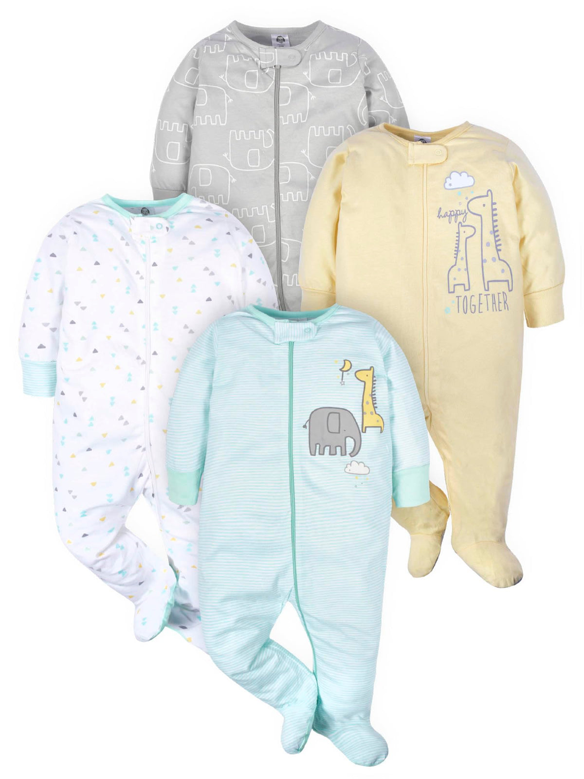 Gerber Baby Girls 4 Pack Sleep 'N Play Footie Bunny Smiley Newborn