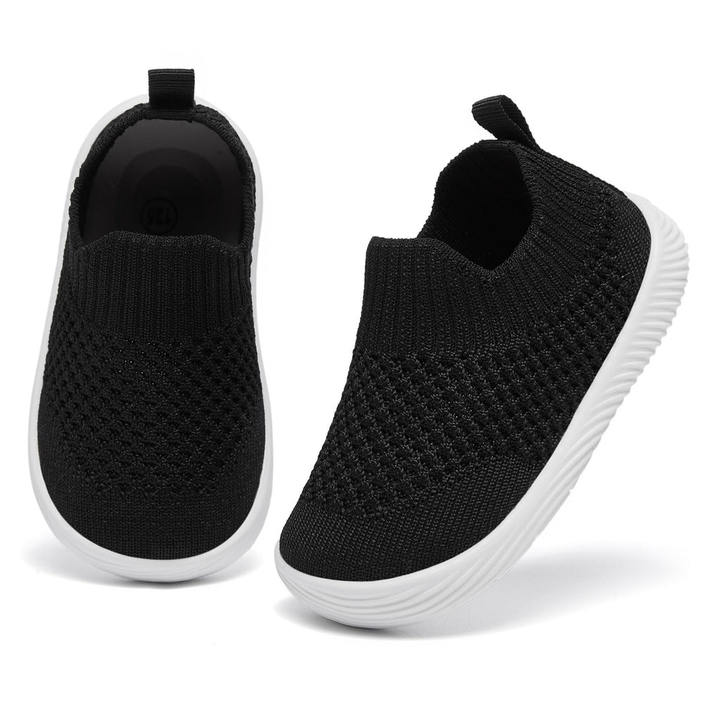 MORENDL Toddler Shoes Baby Walking Sock Shoes Non-Slip Breathable Boys & Girls Sneakers Infant Tennis Shoe Black Size 7