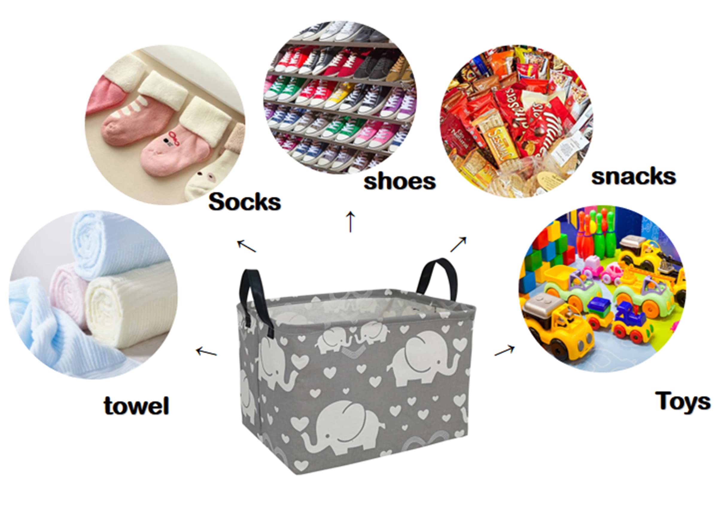 DUYIY Storage Basket Home Shelf Basket Kids Organizer Box Clothes Laundry Hamper Nursery Bin Gift Laundry Basket with Handles for Home (love elephant)