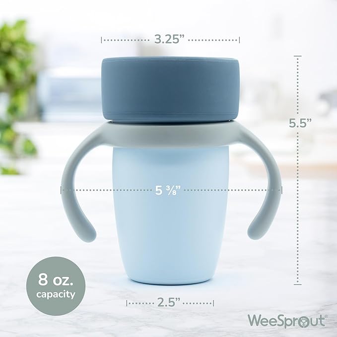 WeeSprout Baby Training Cup - Silicone Sippy Cup with Removable Handles for Weaning Off Bottle - Transition Spill-Proof Toddler Cups - No-Spill Design (Pink/Purple/Light Gray)