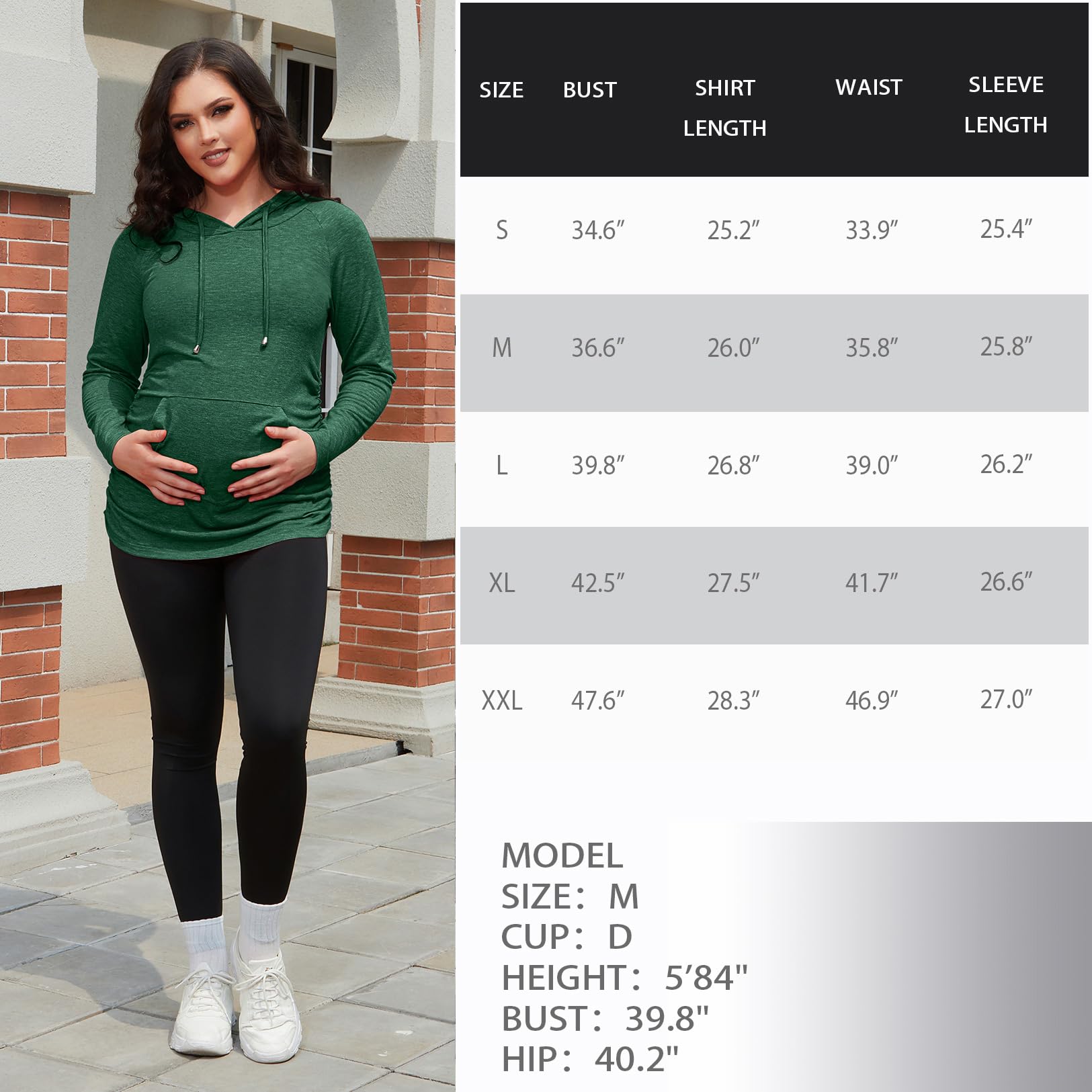 GINKANA Women's Maternity Shirts Long Sleeves Hoodie Sweatshirt Tops Casual Clothes,Green,Large