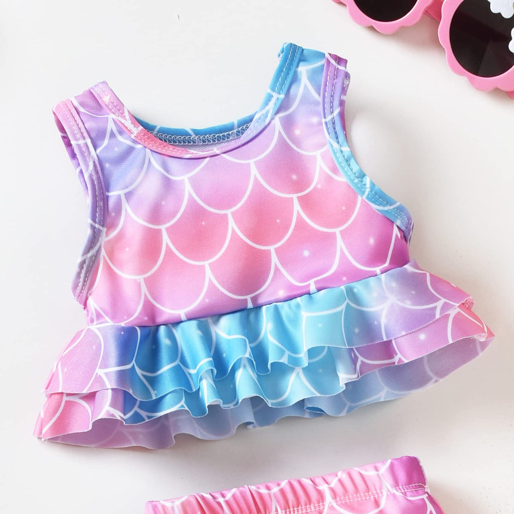 Toddler Little Girls Swimsuit Two Piece Mermaid Ruffle Bathing Suit Bikini Tops Bottoms Swimming Suit Swimwear Beach Wear 4T - 5T