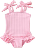 Happy Town Toddler Swimsuit Girl Solid Color Stripe One-Piece Baby Bathing Suits