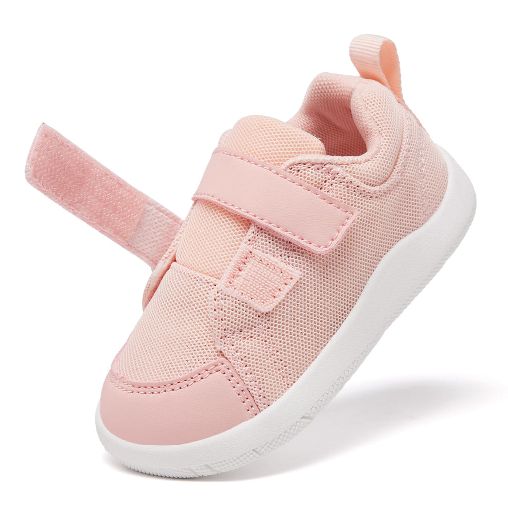 MORENDL Toddler Girl Shoes Baby Wide Toe Box Barefoot Shoes Girls Walking Shoes Non-Slip Minimalist Sneakers Comfort Zero Drop Tennis Outdoor Activities Pink Mesh Size 7