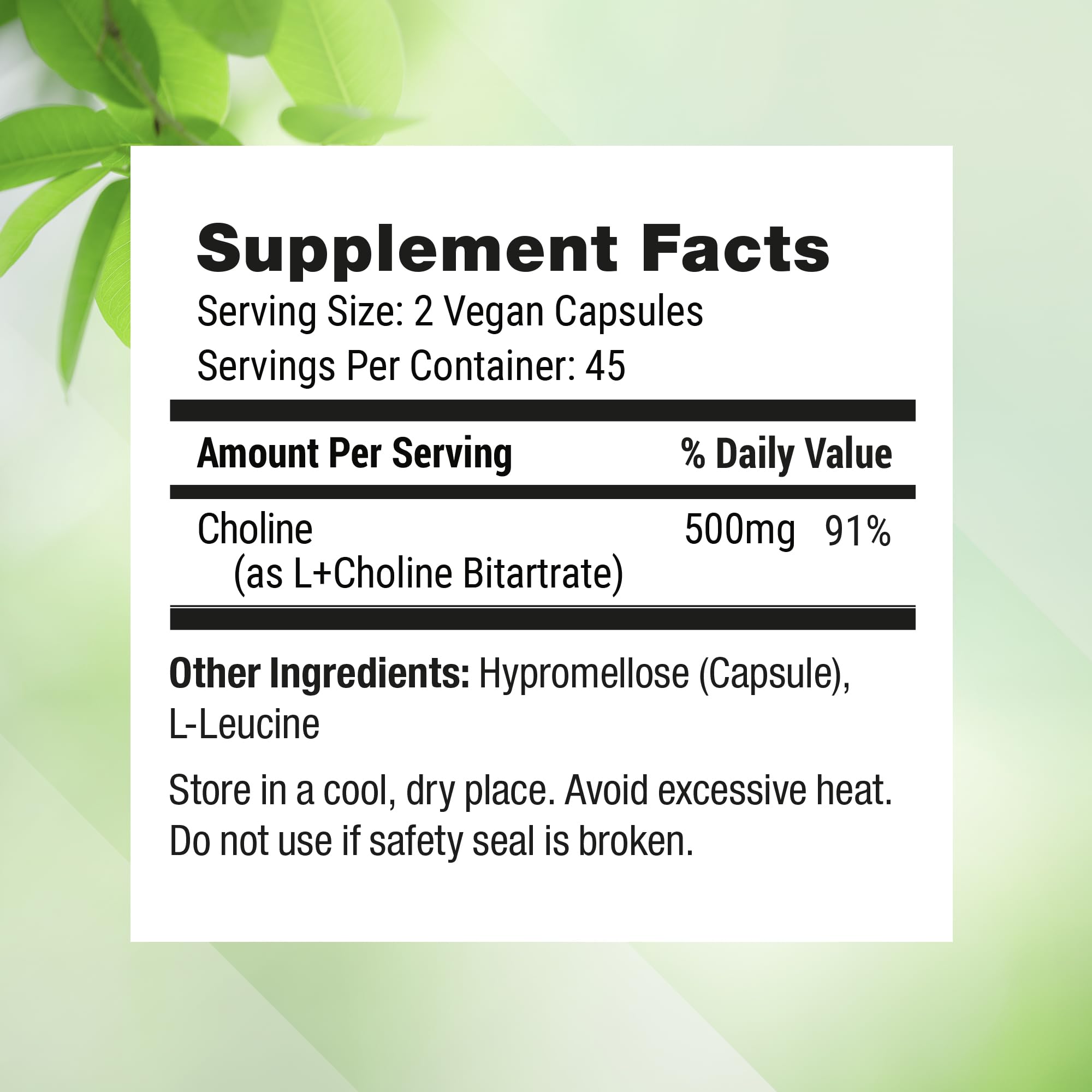 Nested Naturals Choline Bitartrate 500mg Per Serving - High Potency Choline Supplements - Supports Prenatal Maternal & Fetal Health During Pregnancy* - 100% Vegan & Non-GMO - 2-Pack (180 Capsules)