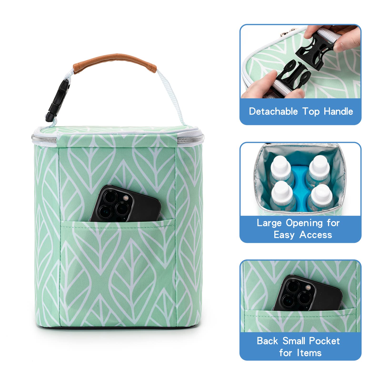 BABEYER Breast Milk Cooler Bag with Ice Pack Fits 4 Baby Bottles Up to 9 Ounce, Baby Bottle Bag for Nursing Mom Daycare-Green