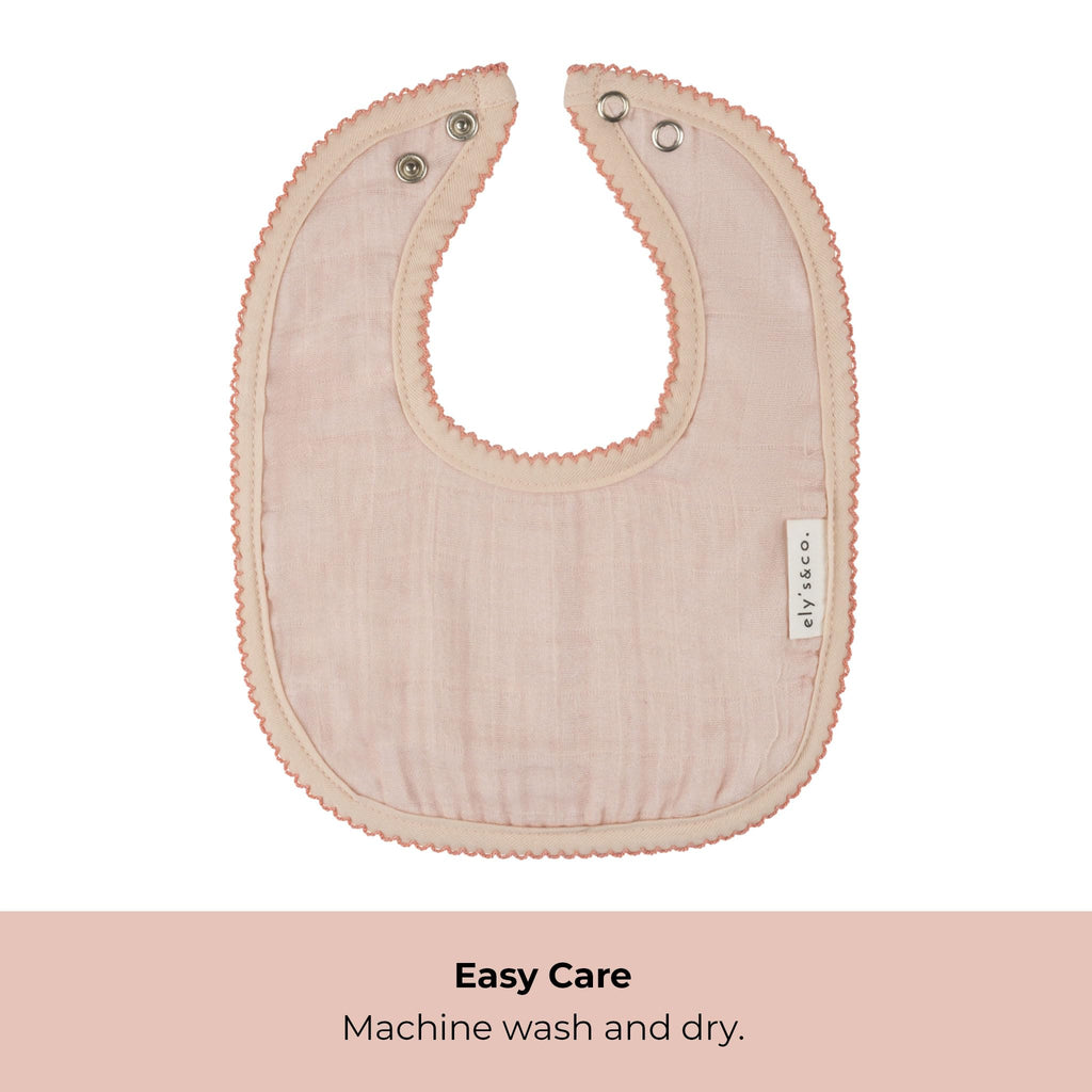 Ely's & Co. 100% Cotton Muslin Bib with Terry lining Soft & Absorbent for Infants, Adjustable Snaps 3 Pack 0-6 Months (0-6 Months, Gingko Pink and Ivory) For Baby Girl