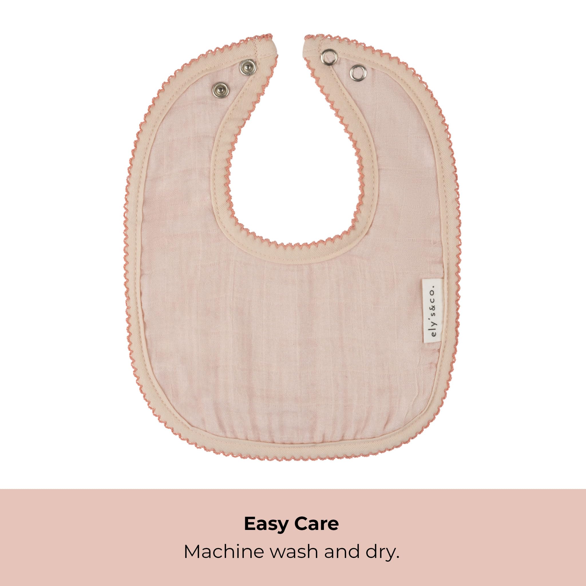 Ely's & Co. 100% Cotton Muslin Bib with Terry lining Soft & Absorbent for Infants, Adjustable Snaps 3 Pack 0-6 Months (0-6 Months, Gingko Pink and Ivory) For Baby Girl