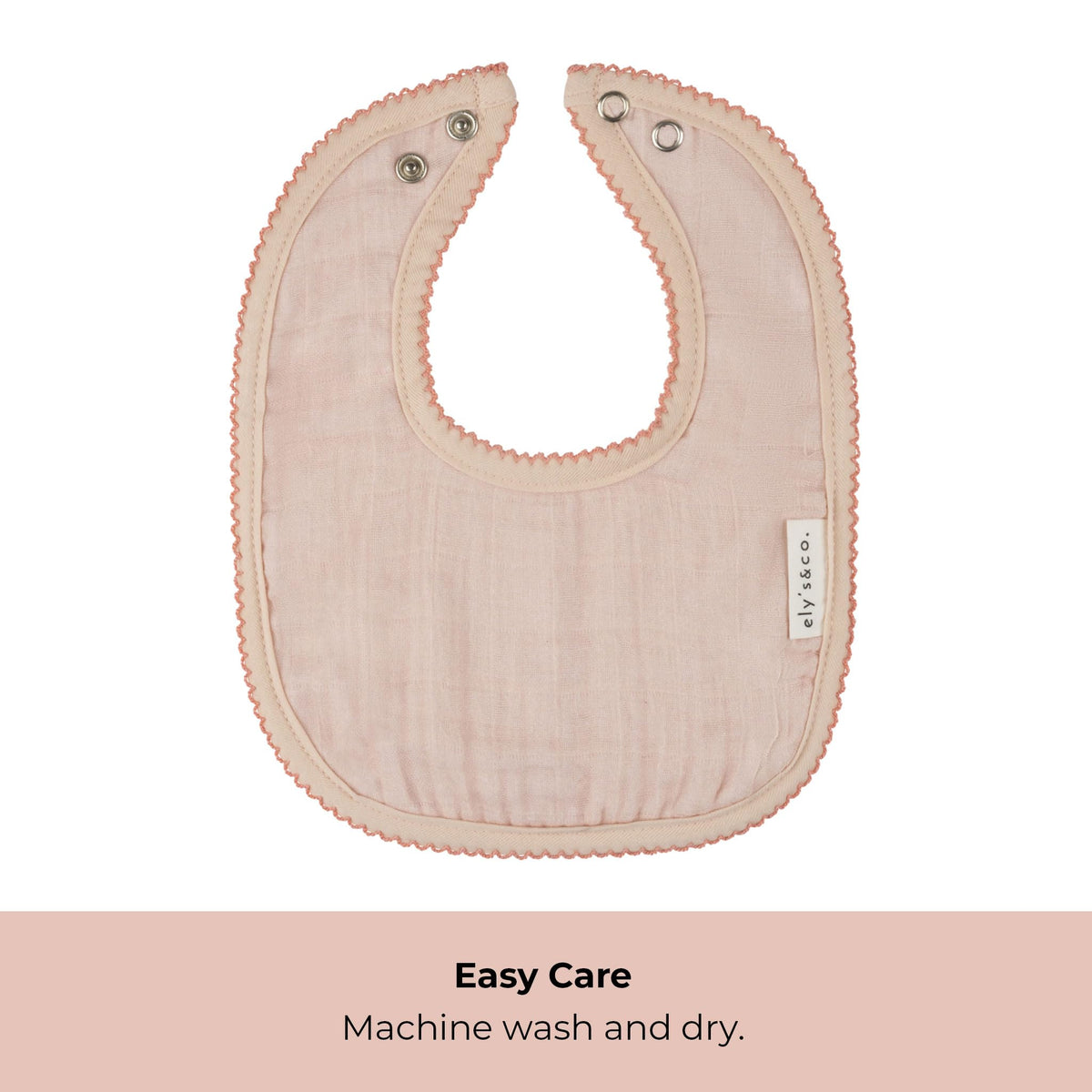 Ely's & Co. 100% Cotton Muslin Bib with Terry lining Soft & Absorbent for Infants, Adjustable Snaps 3 Pack 0-6 Months (0-6 Months, Gingko Pink and Ivory) For Baby Girl
