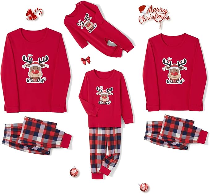 Awoscut Christmas Family Matching Pajamas Christmas Pjs Holiday Nightwear Sleepwear Sets Long Sleeve Pjs
