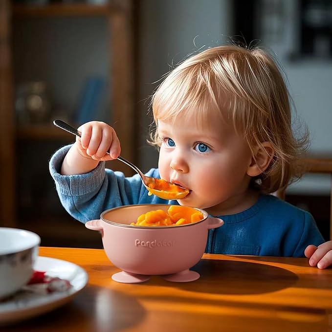 PandaEar 3 Pack Baby Stainless Steel Bowls with Suction, Non-Slip Child Food Bowl with Silicone Sleeve for Kids Toddlers Infants, Extra Strong Base, BPA free