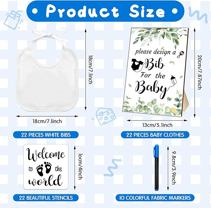 Newwiee 55 Pcs White Bibs for Baby Decorating Design a Bib Decorate Plain newborns Bibs Wooden Sign for Baby Shower Games Kit