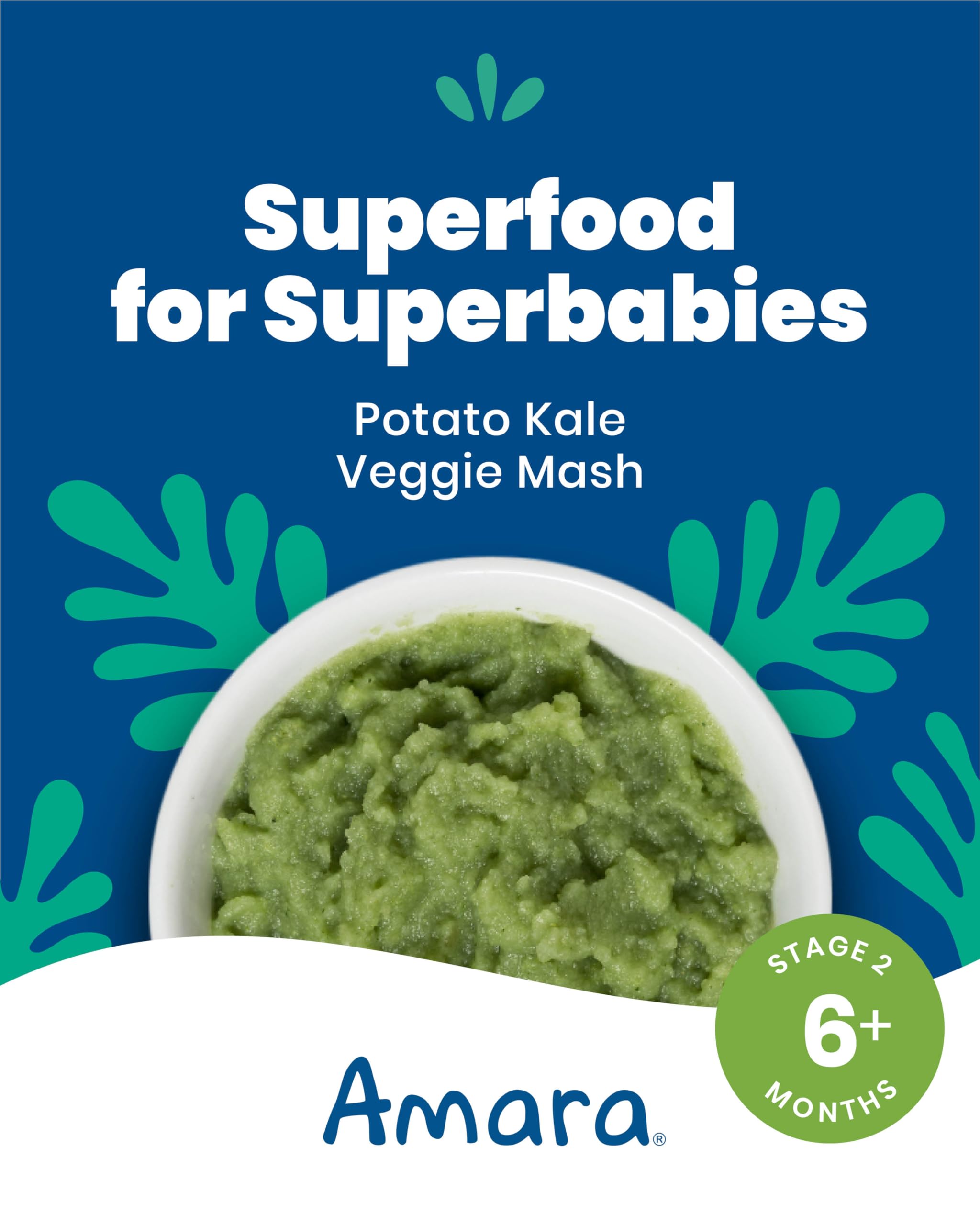Amara Organic Baby Food - Stage 2 - Kale Potato - Baby Cereal to Mix With Breastmilk, Water or Baby Formula - Shelf Stable Baby Food Made from Organic Fruit and Veggies - 7 Pouches, 3.5oz Per Serving