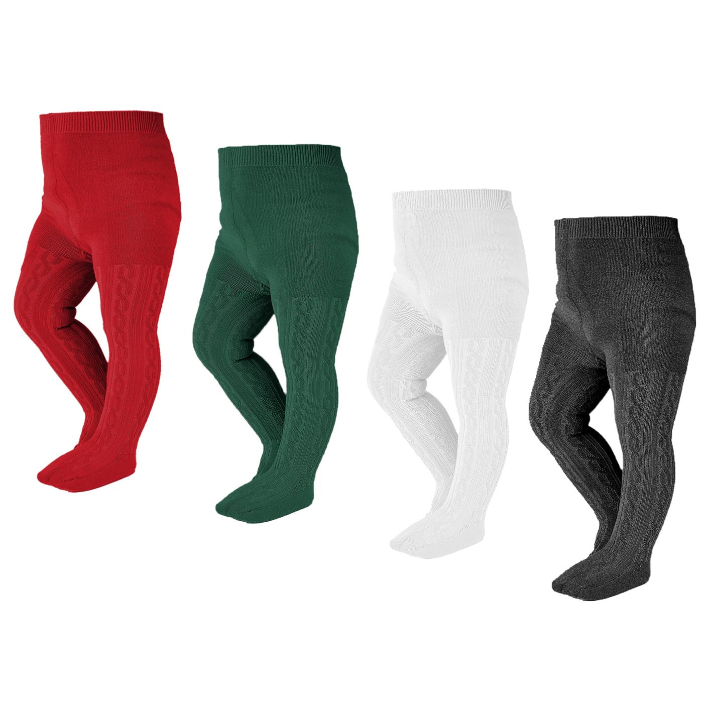 EPEIUS Baby Tights Thick Seamless Cable Knit Leggings for Infant Girl Solid Cotton Stockings Footed Pants Pantyhose Dress Tights Clothes for 3-6 Months 4 Pair Pack,Ivory/Charcoal/Green/Burgundy