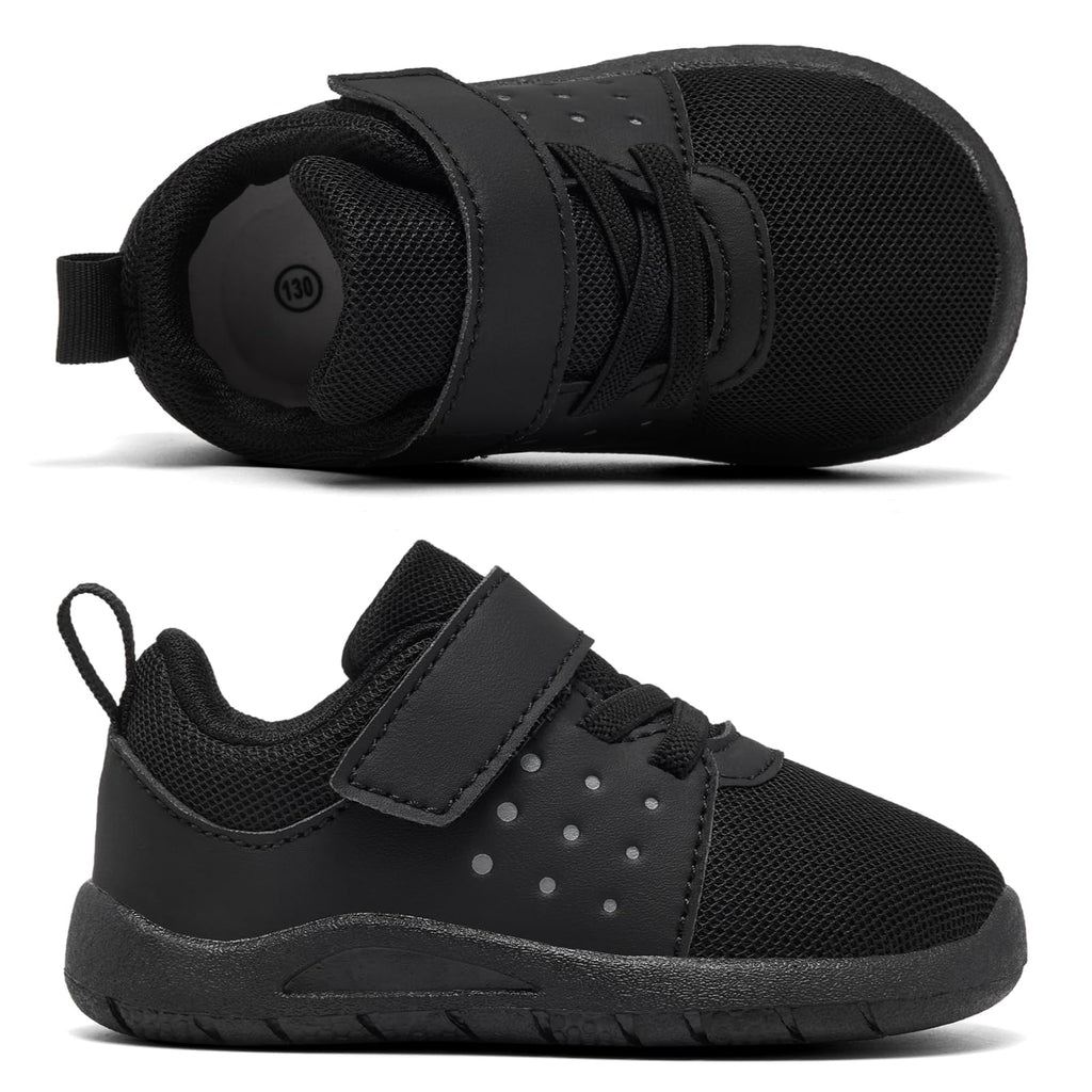 MORENDL Toddler Baby Shoes 0-4 Years Boy Girl Lightweight Breathable Non-Slip Sports Sneakers Running Walking Tennis Barefoot Shoes AllBlack 9-12Months