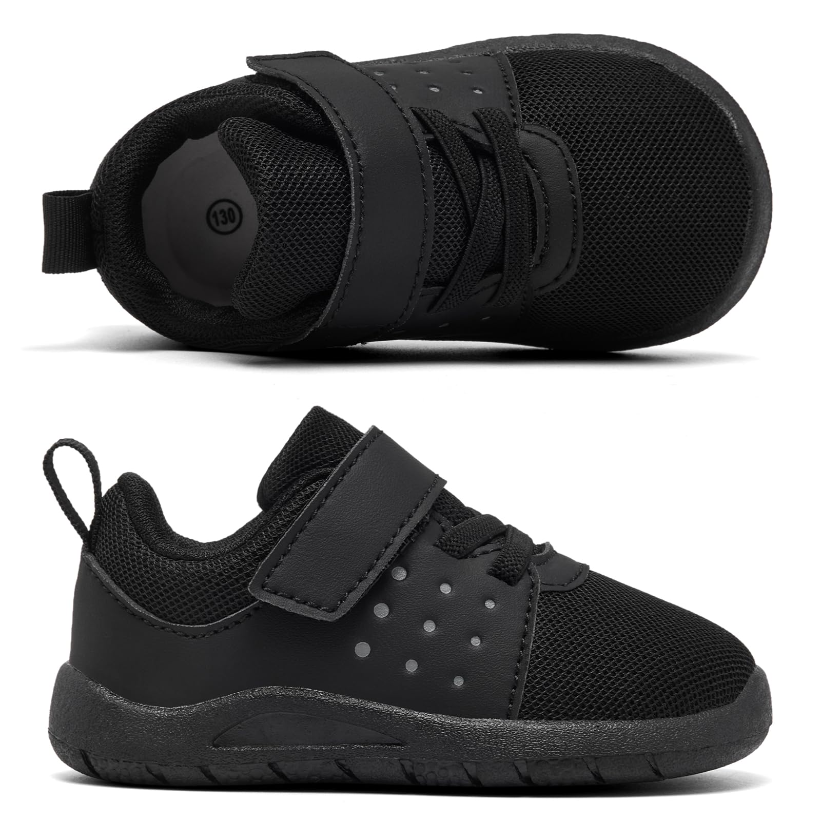 MORENDL Toddler Baby Shoes 0-4 Years Boy Girl Lightweight Breathable Non-Slip Sports Sneakers Running Walking Tennis Barefoot Shoes AllBlack 9-12Months