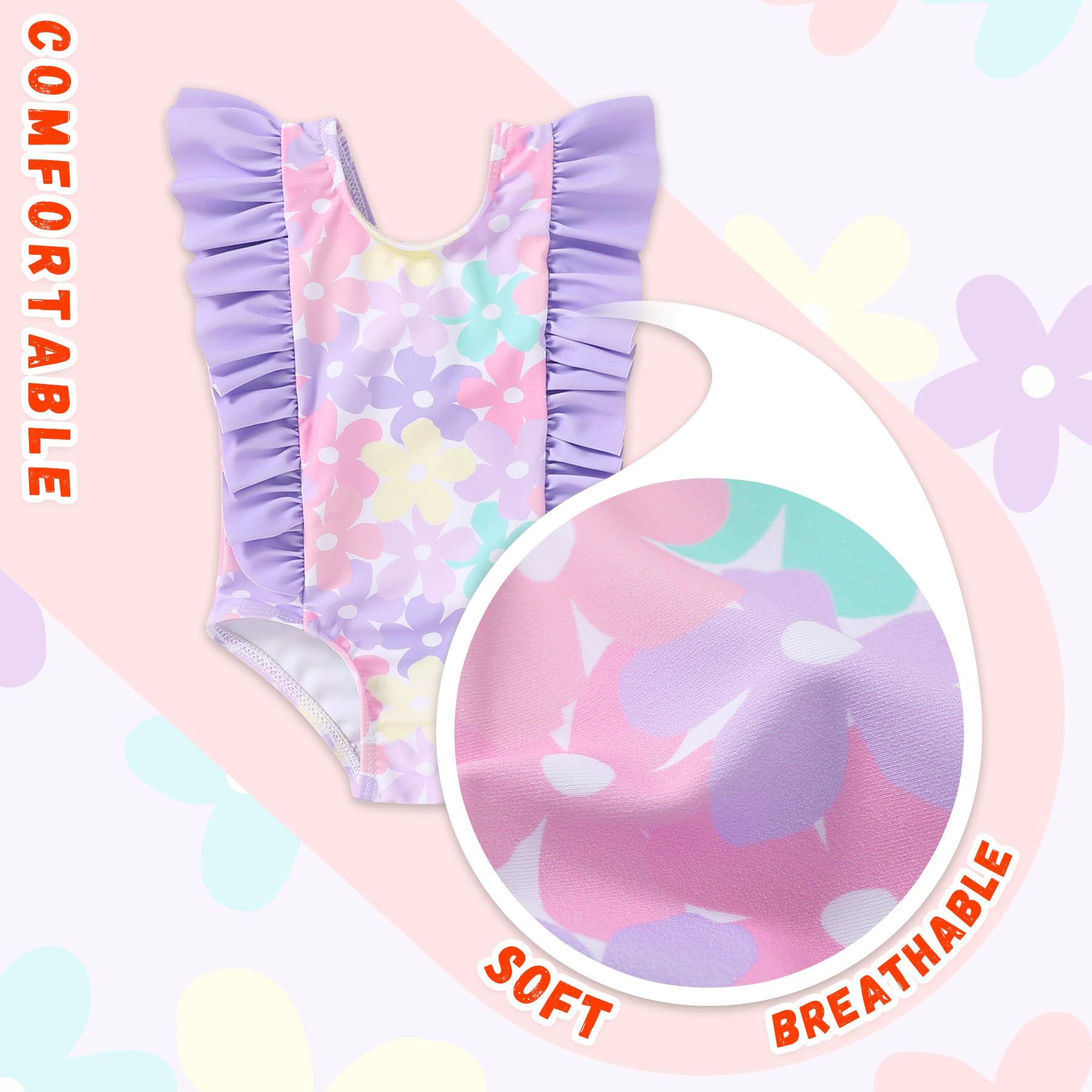 Newborn Baby Girl Ruffle Swimsuit Infant Toddler One Piece Floral Bikini Beach Bathing Swimwear Set(Flower Purple,18-24 Months)