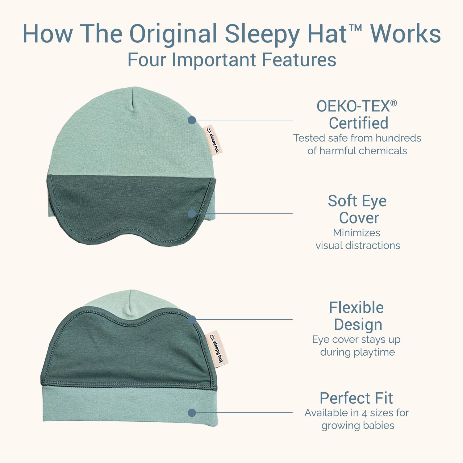 Sleepy Hat The Original Baby Sleep Mask & Soft Eye Shade – Newborn Hat, Sun Hat & Beanie for Travel, Home Blue – 6-12M